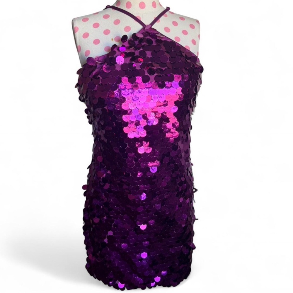 Purple Sequin Mini Dress